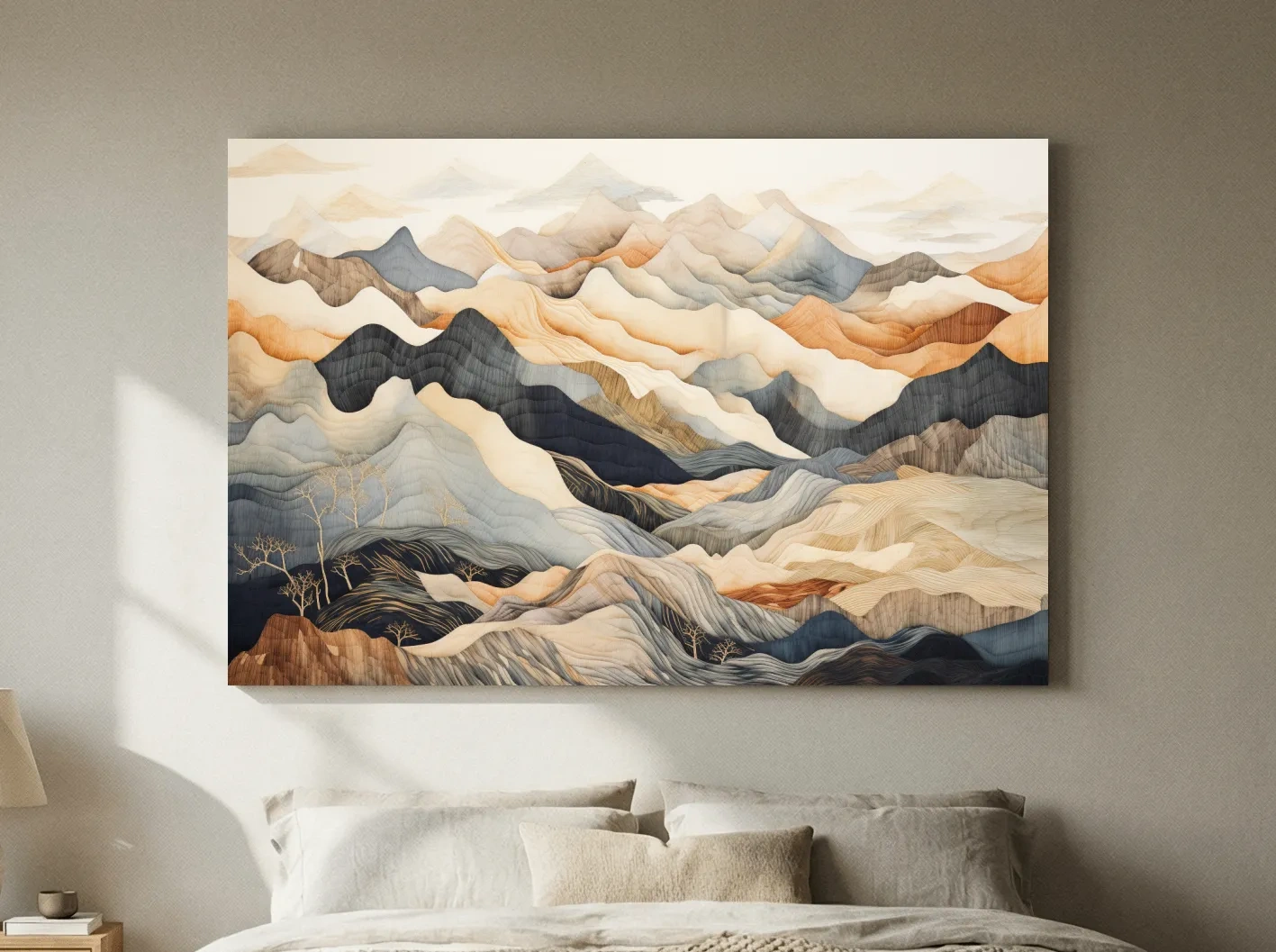 Layered Abstract Mountain Range Painting - Tapestry Style Wall Art