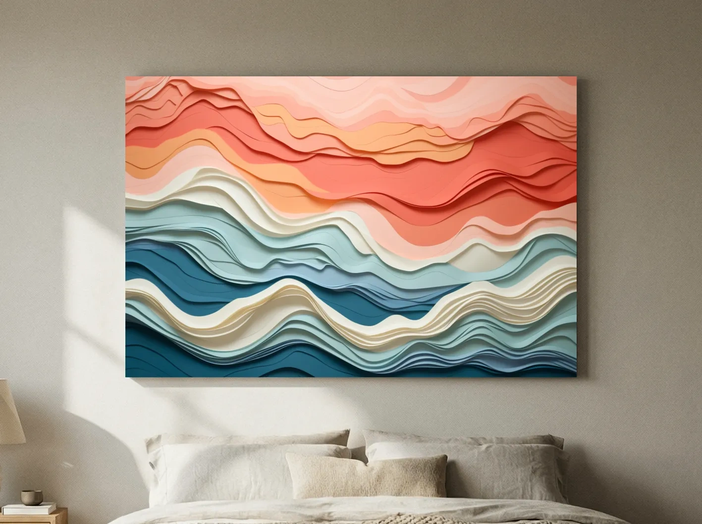 Layered Abstract Topographic Waves - 3D Paper Cut Style Wall Art