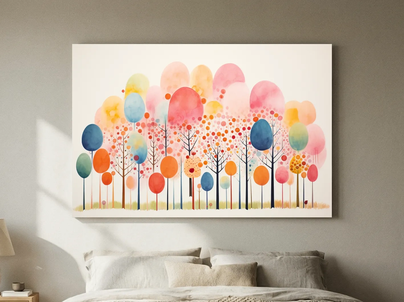 Whimsical Pastel Watercolor Forest Trees - Colorful Nature Wall Art