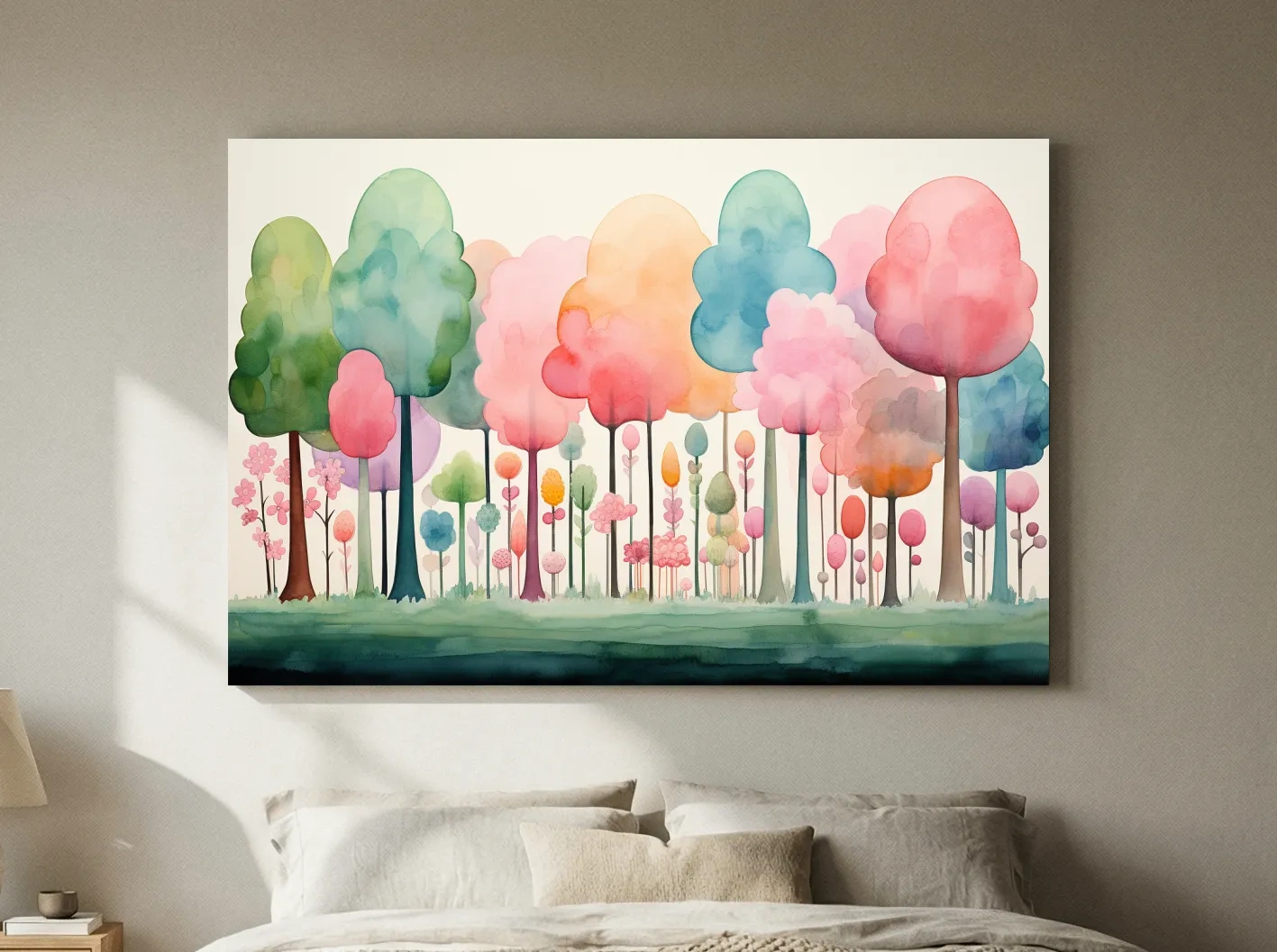 Whimsical Pastel Watercolor Forest - Colorful Nursery Wall Art