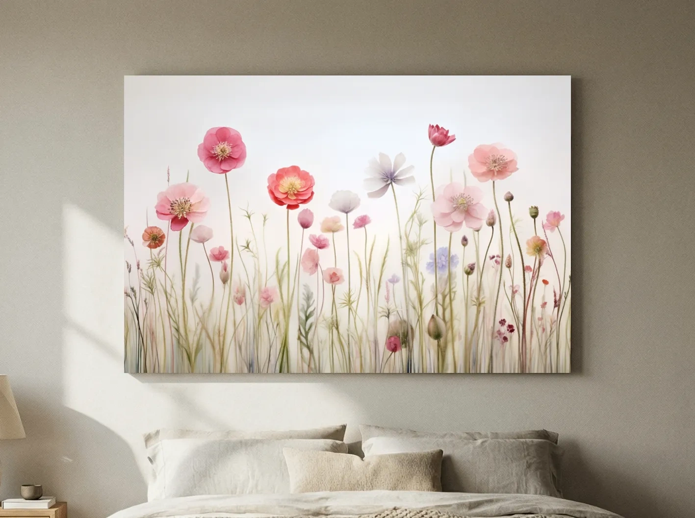 Soft Pastel Wildflower Meadow Watercolor - Minimalist Floral Botanical Wall Art