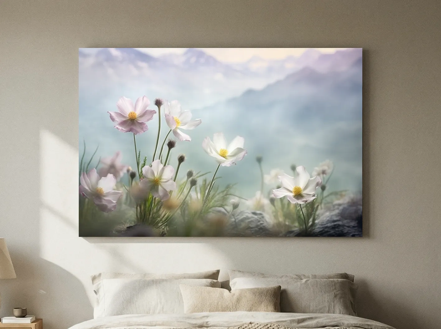 Dreamy Alpine Wildflower Meadow - Soft Pastel Mountain Botanic Artwork