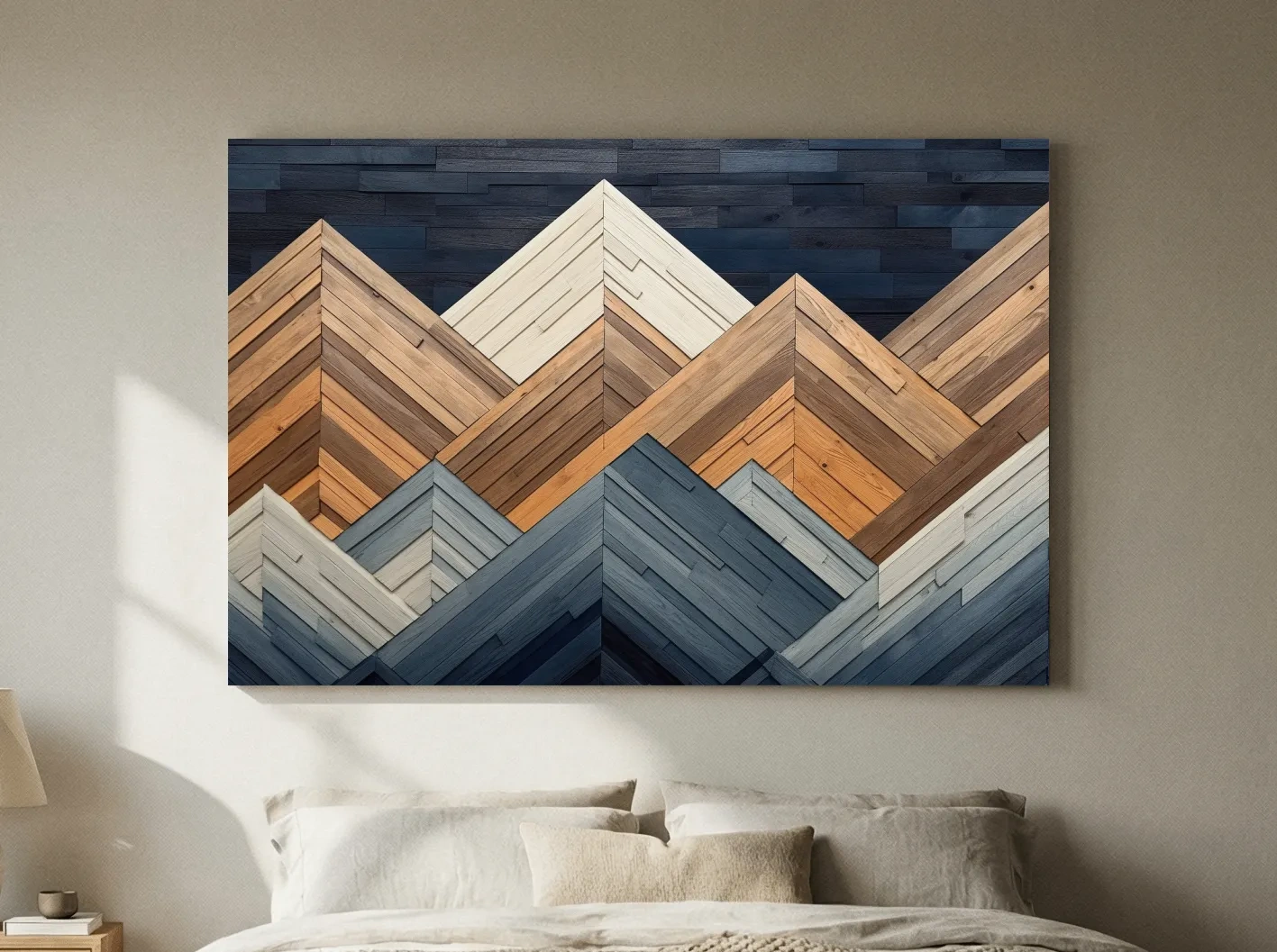 Geometric Wood Plank Mountains - Modern Rustic Canvas Wall Art