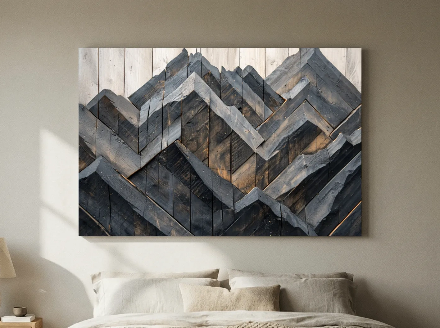 Geometric Wood Mountain Mosaic - Modern Rustic Landscape Wall Art