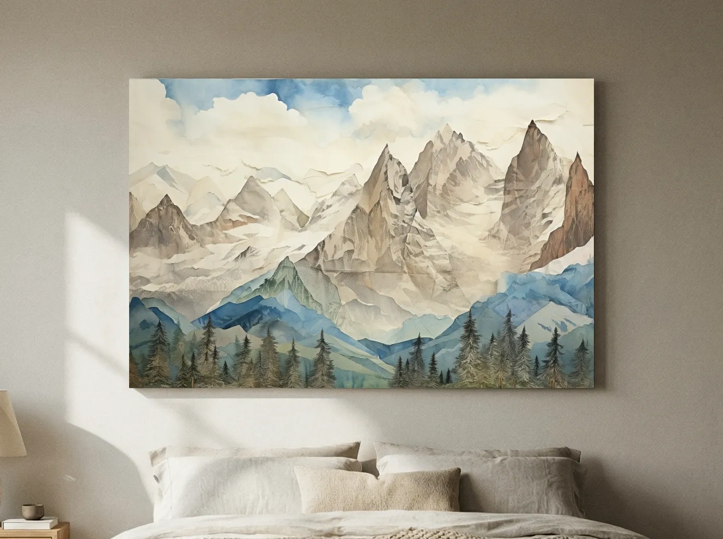 Misty Paper Cut-out Alpine Mountain Range - Serene Forest Landscape Wall Art