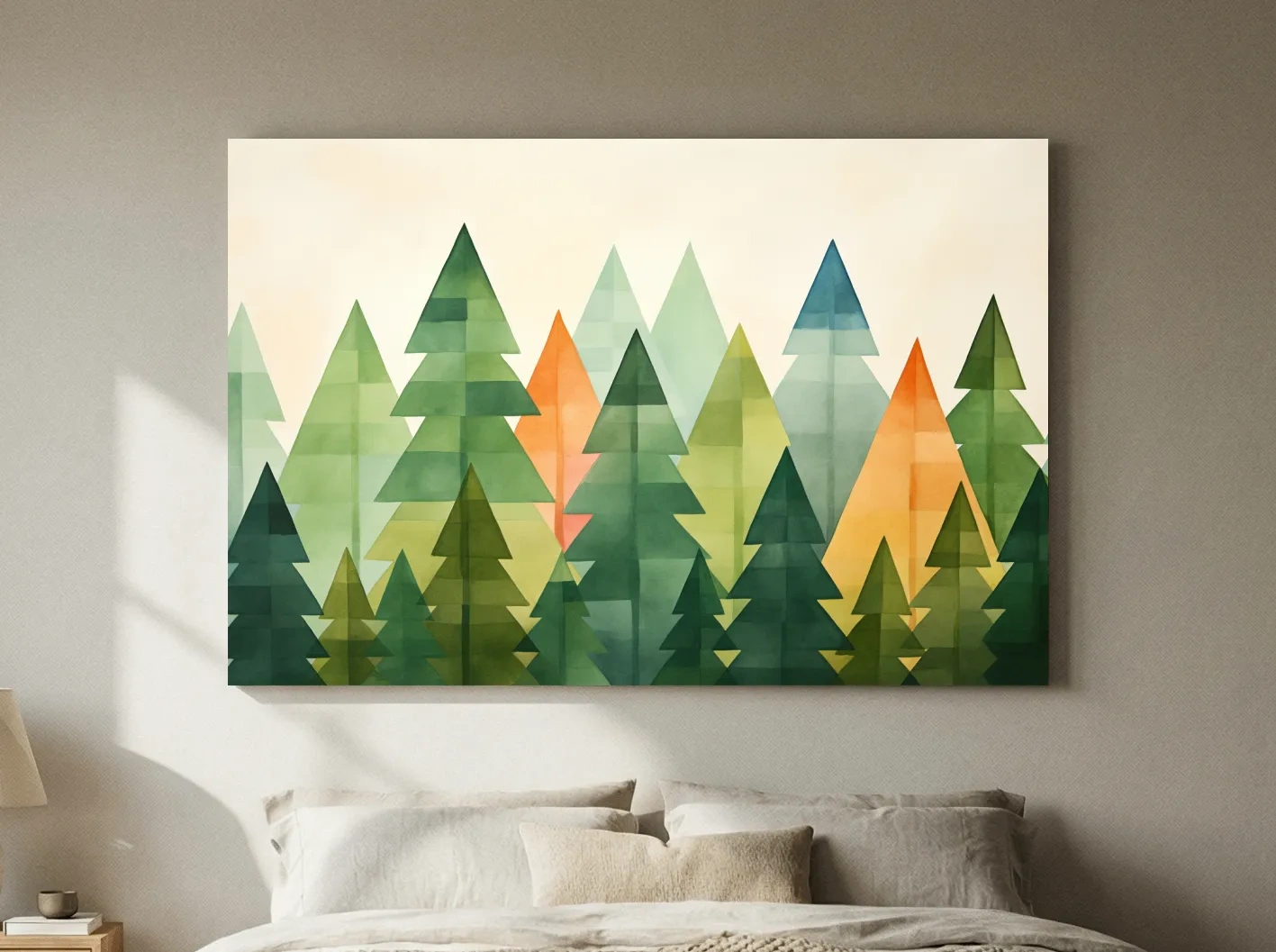 Geometric Watercolor Pine Forest Landscape - Modern Scandinavian Nature Wall Art
