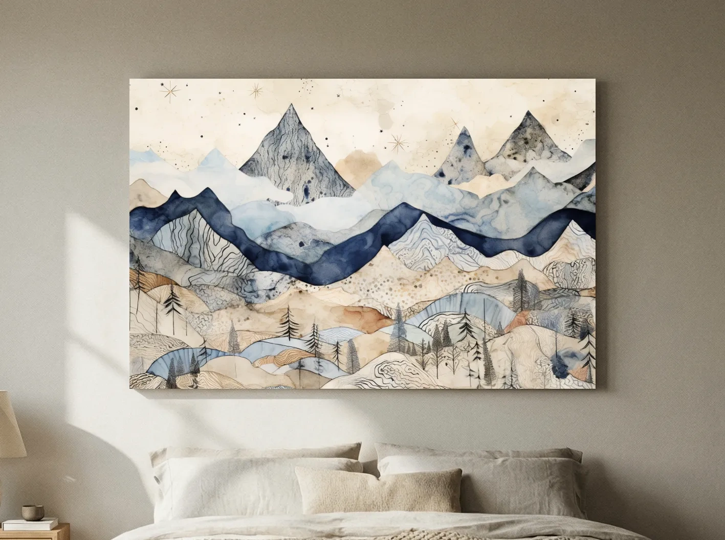 Patchwork Watercolor Mountain Range - Modern Alpine Landscape Wall Art