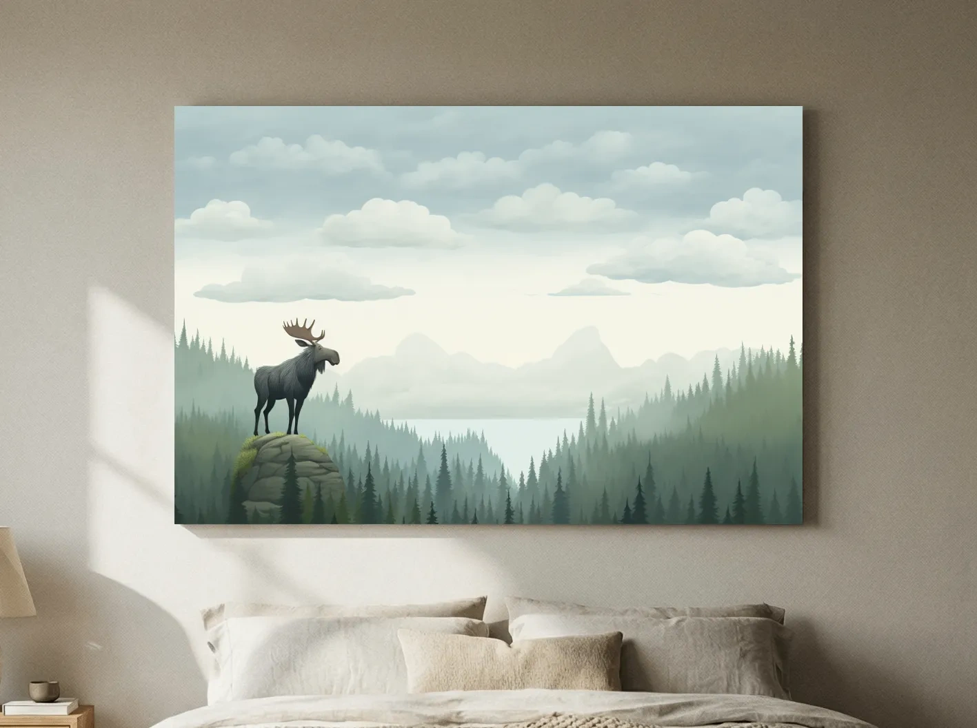 Majestic Moose Over Pine Forest - Nursery Wildlife Mountain Wall Art