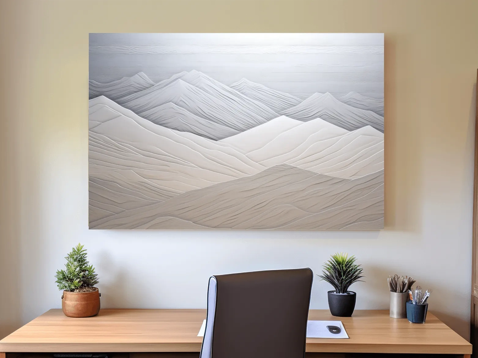 Minimalist Layered Mountain Relief Landscape - Monochrome Wall Art