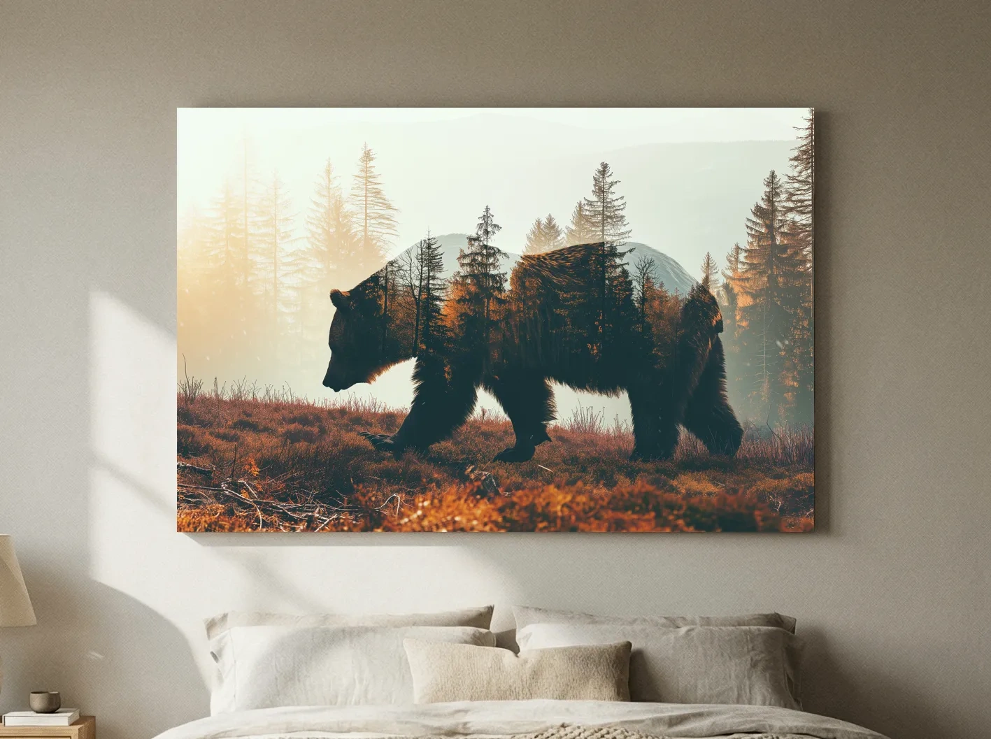 Double Exposure Grizzly Bear Forest - Misty Mountain Wildlife Photographic Artwork