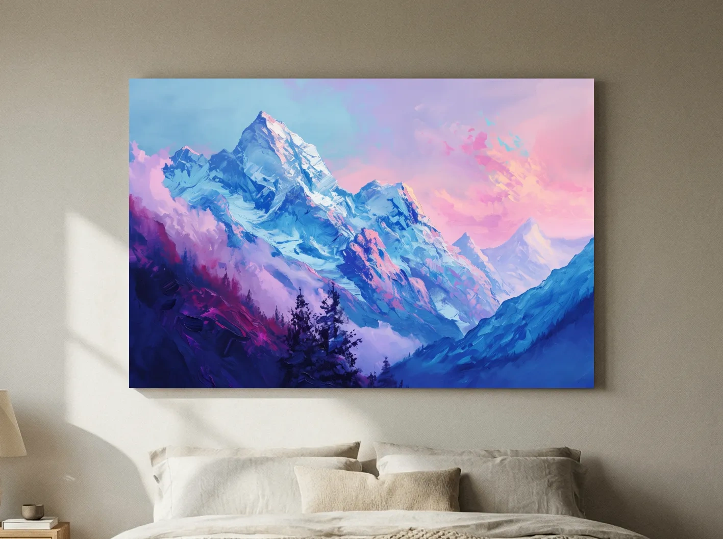 Vibrant Impressionism Alpine Mountain Painting - Colorful Snowy Peaks Wall Art