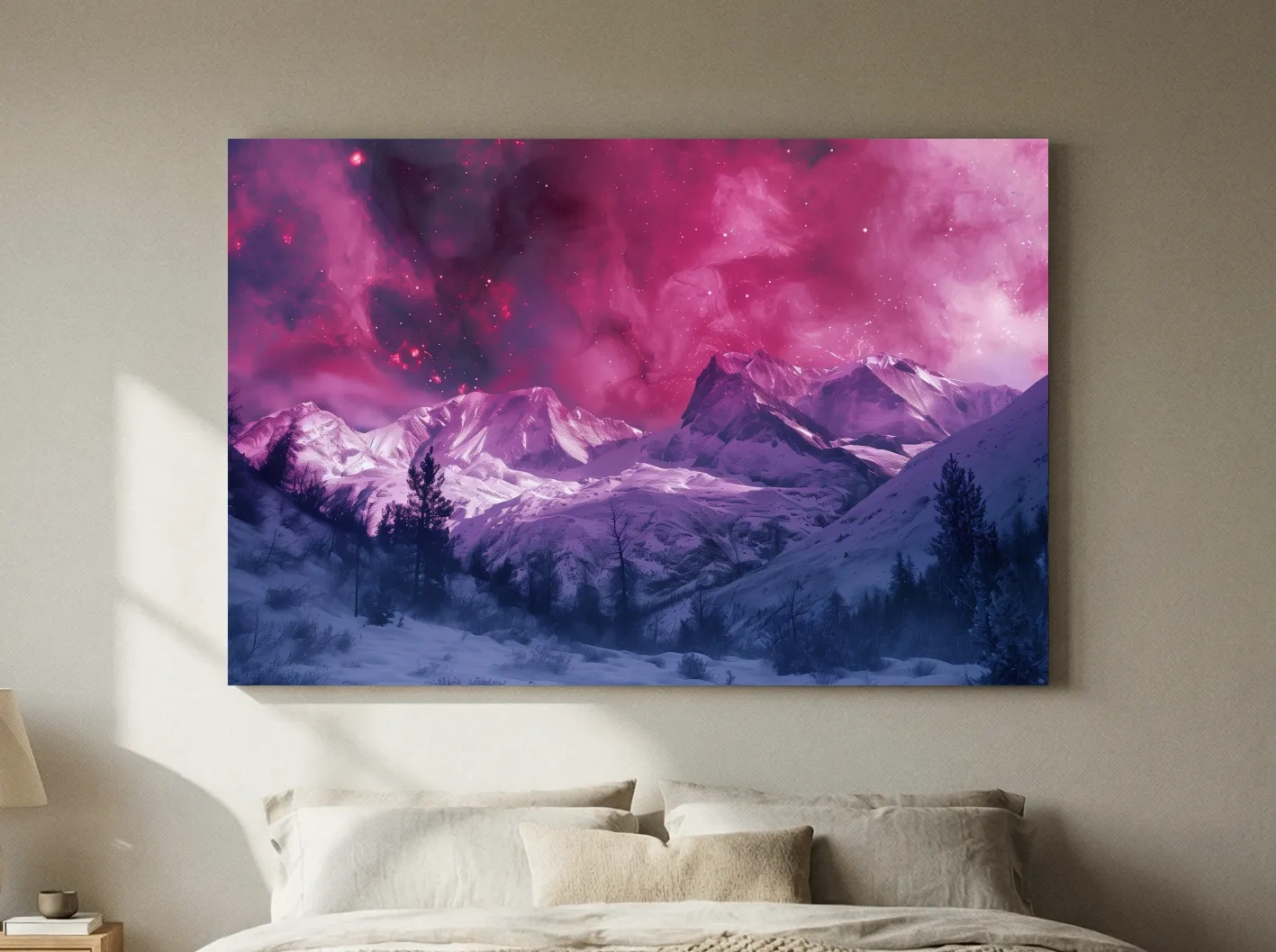 Surreal Nebula Galaxy Alpine Glacier Landscape - Cosmic Winter Night Sky Wall Art