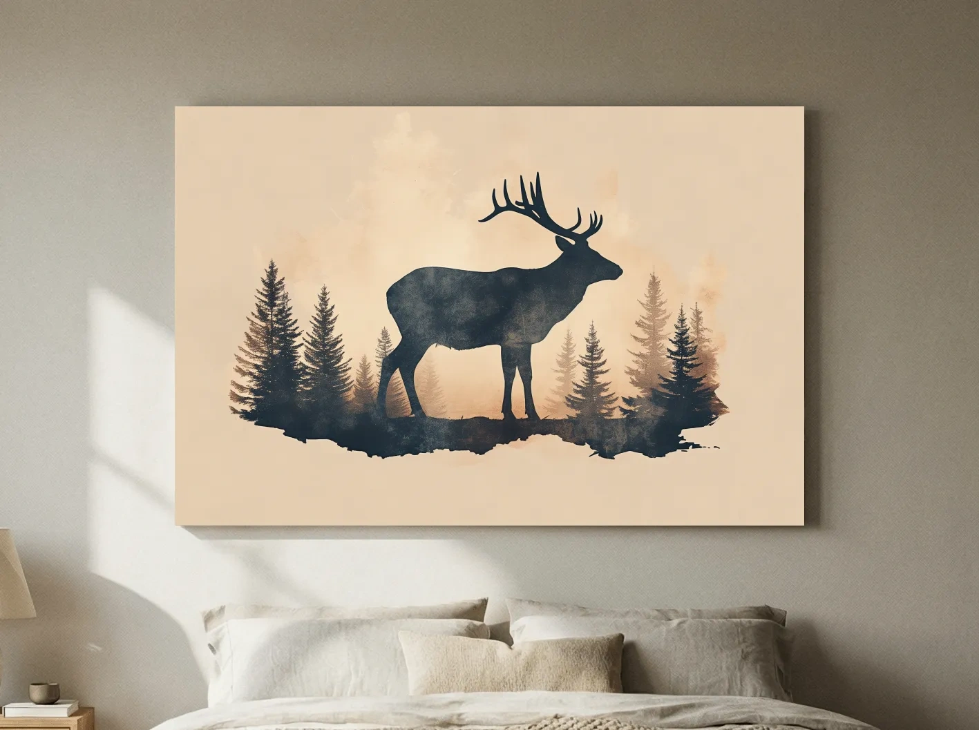 Vintage Sepia Deer Silhouette In Pine Forest - Rustic Woodland Artwork