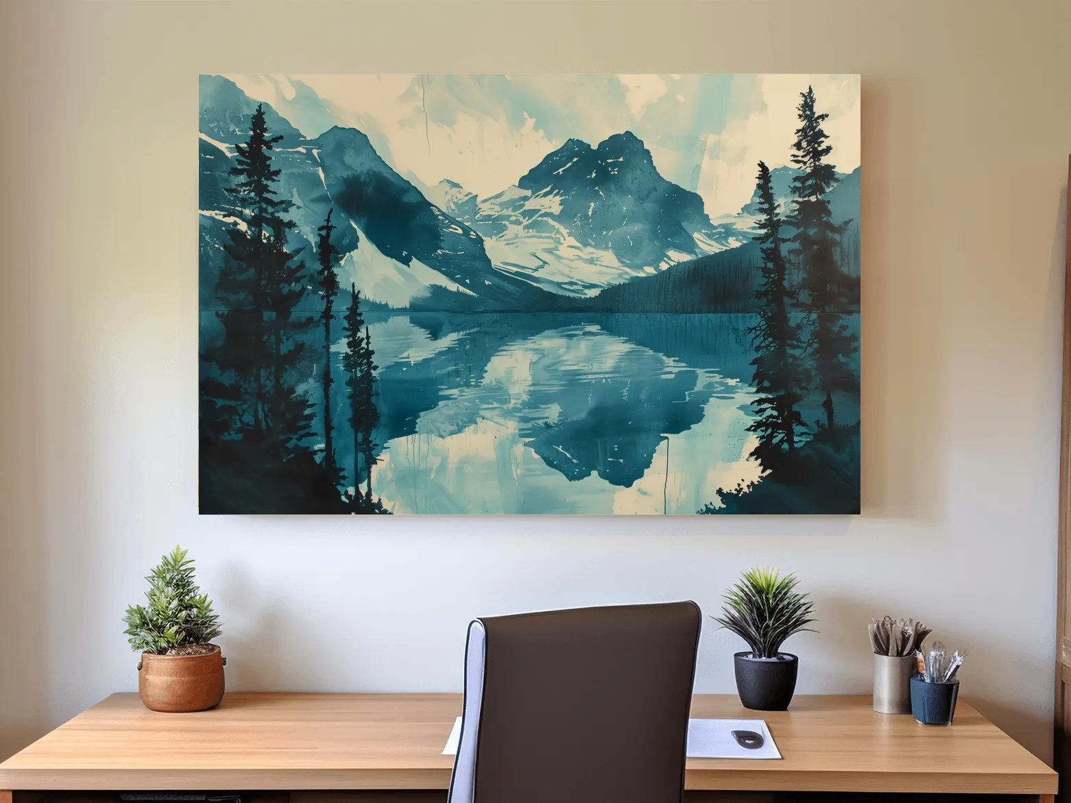 Rocky Mountains Alpine Lake Reflection - Watercolor Mountain Artwork