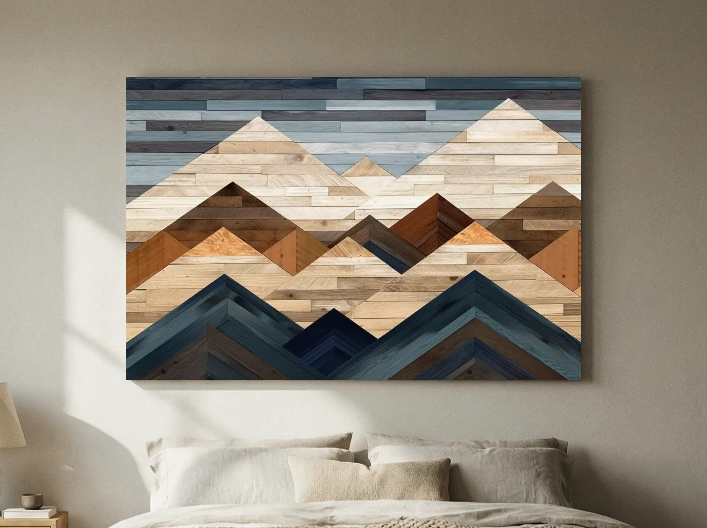 Geometric Reclaimed Wood Mountain Peaks - Modern Rustic Landscape Artwork