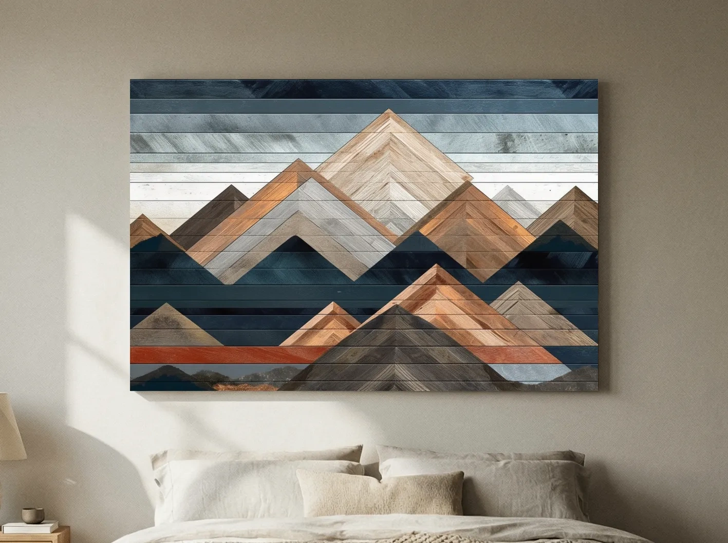 Geometric Woodgrain Mountain Peaks - Modern Abstract Landscape Wall Art