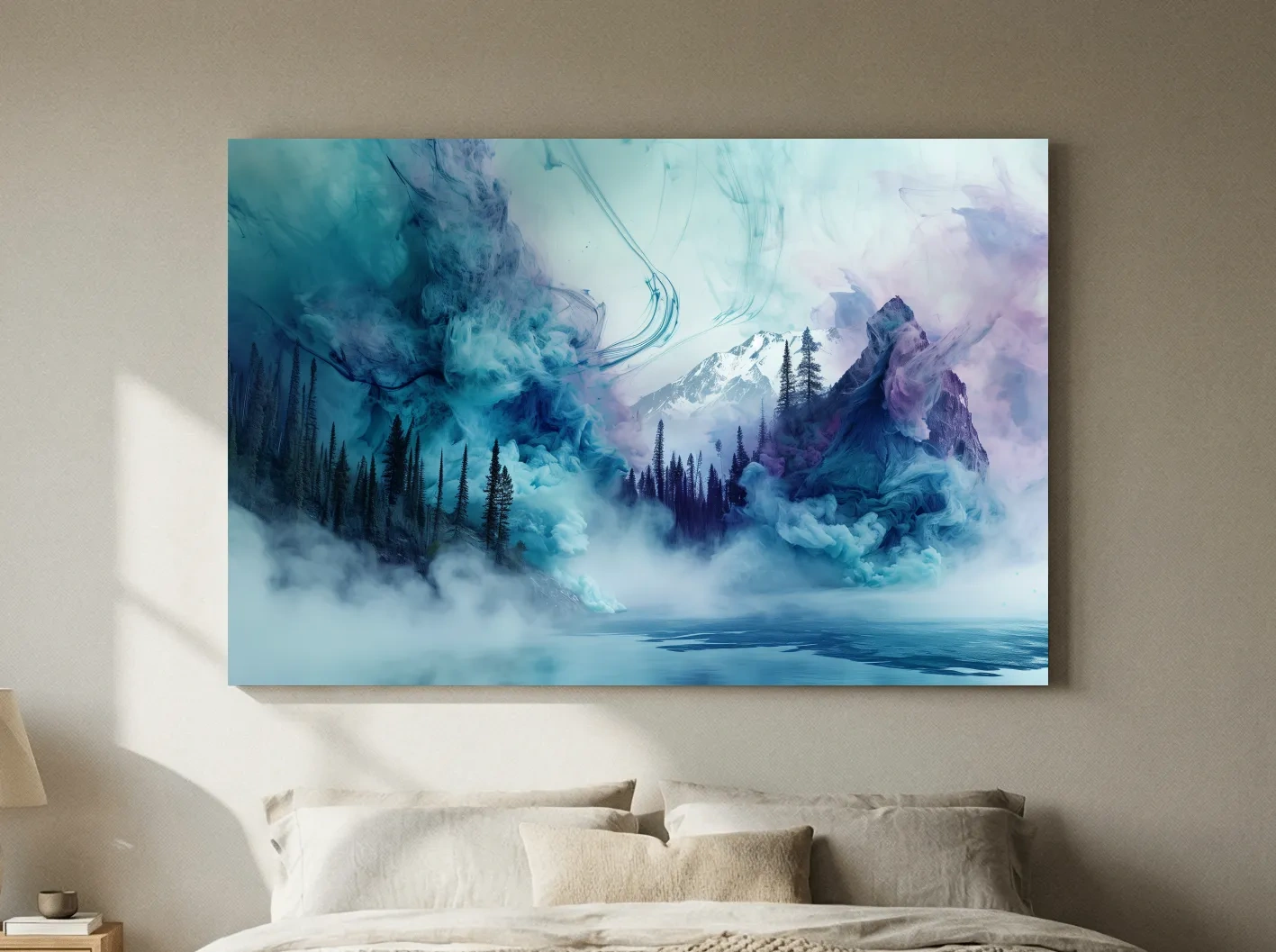 Ethereal Misty Alpine Forest & Mountains - Surreal Abstract Landscape Wall Art