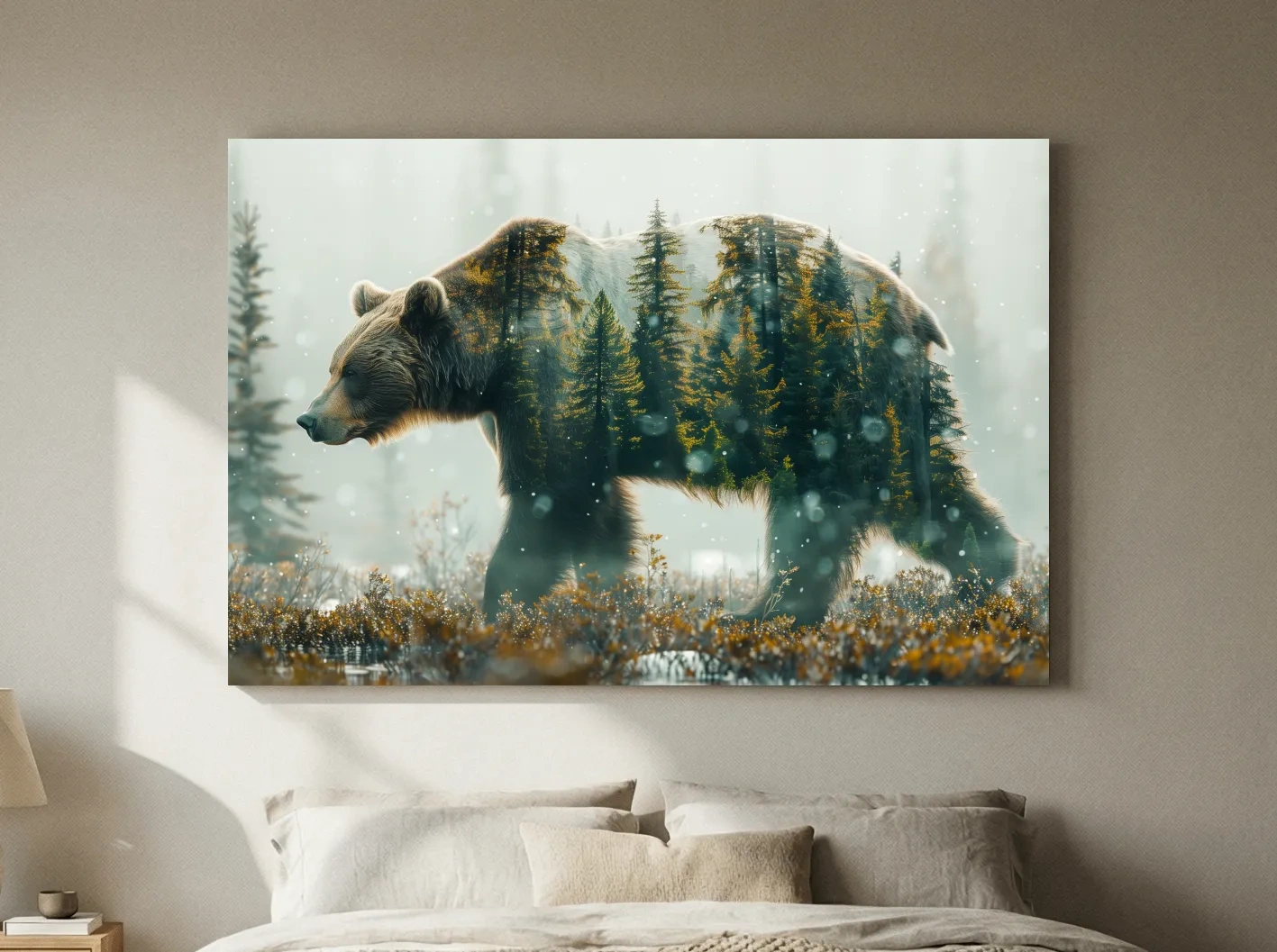 Moody Double Exposure Grizzly Bear Forest - Photographic Wildlife Wall Art