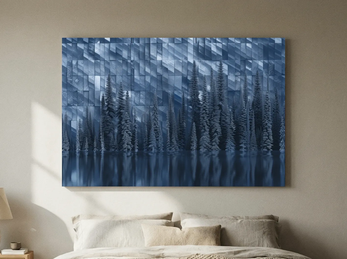 Geometric Digital Alpine Lake Artwork - Abstract Winter Landscape Wall Art
