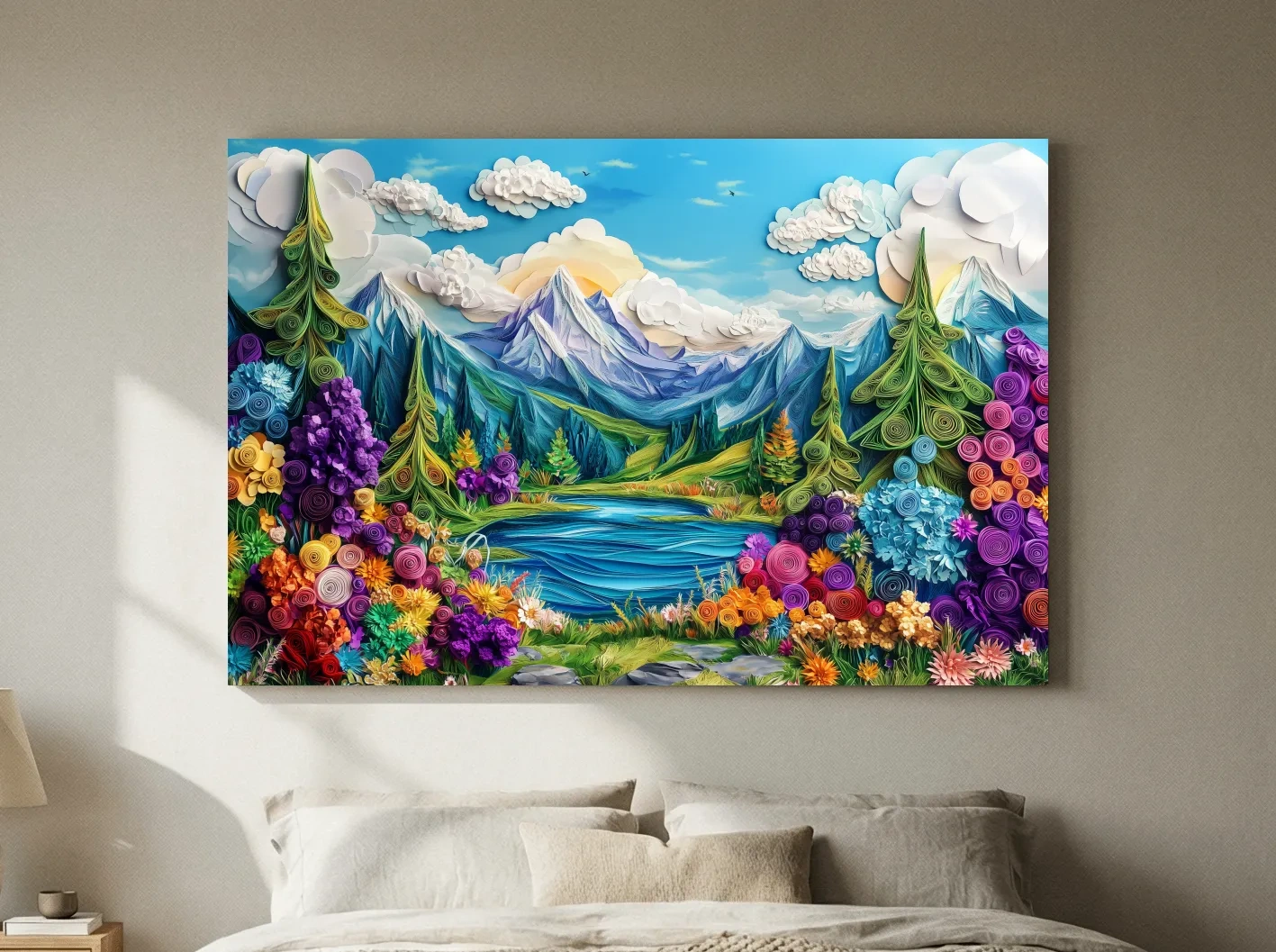 Colorful Paper Quilling Alpine Meadows Landscape - 3D Effect Nature Wall Art