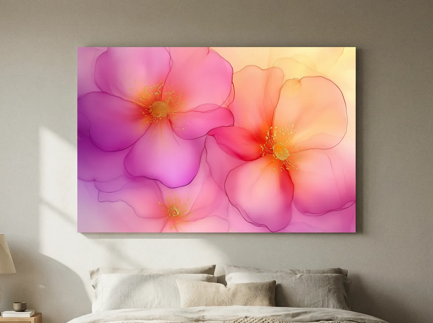 Vibrant Pink Blossom Watercolor Illustration - Modern Floral Wall Art