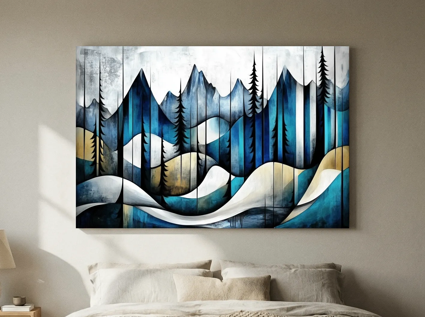 Abstract Alpine Forest Painting - Modern Mountain Wall Art