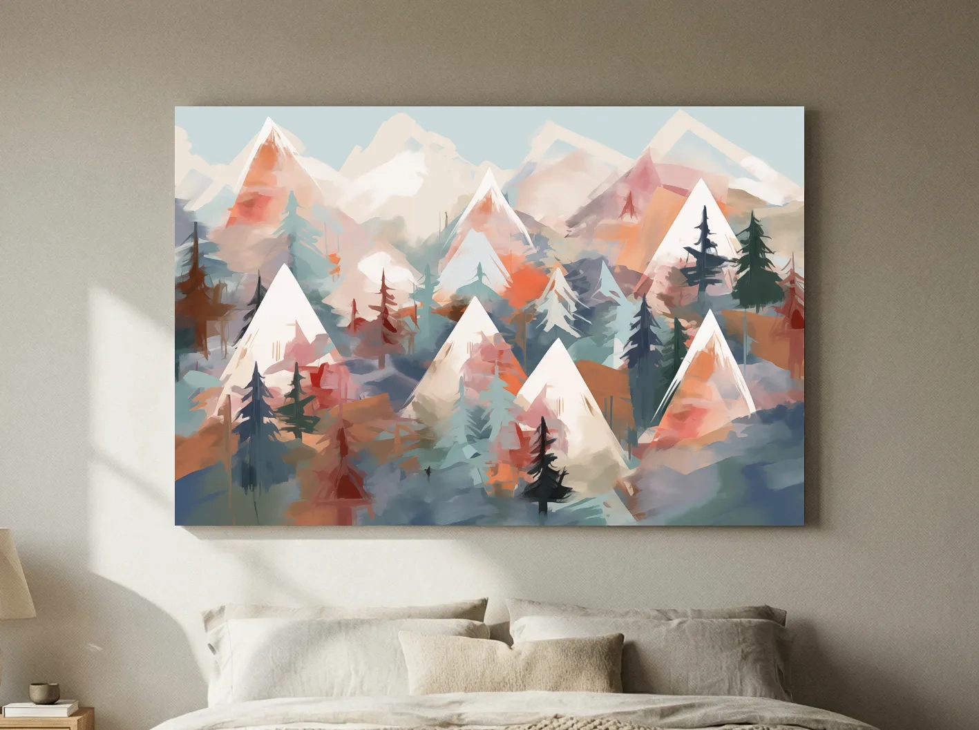 Abstract Alpine Peaks And Pine Forest - Pastel Watercolor Mountain Landscape Wall Art