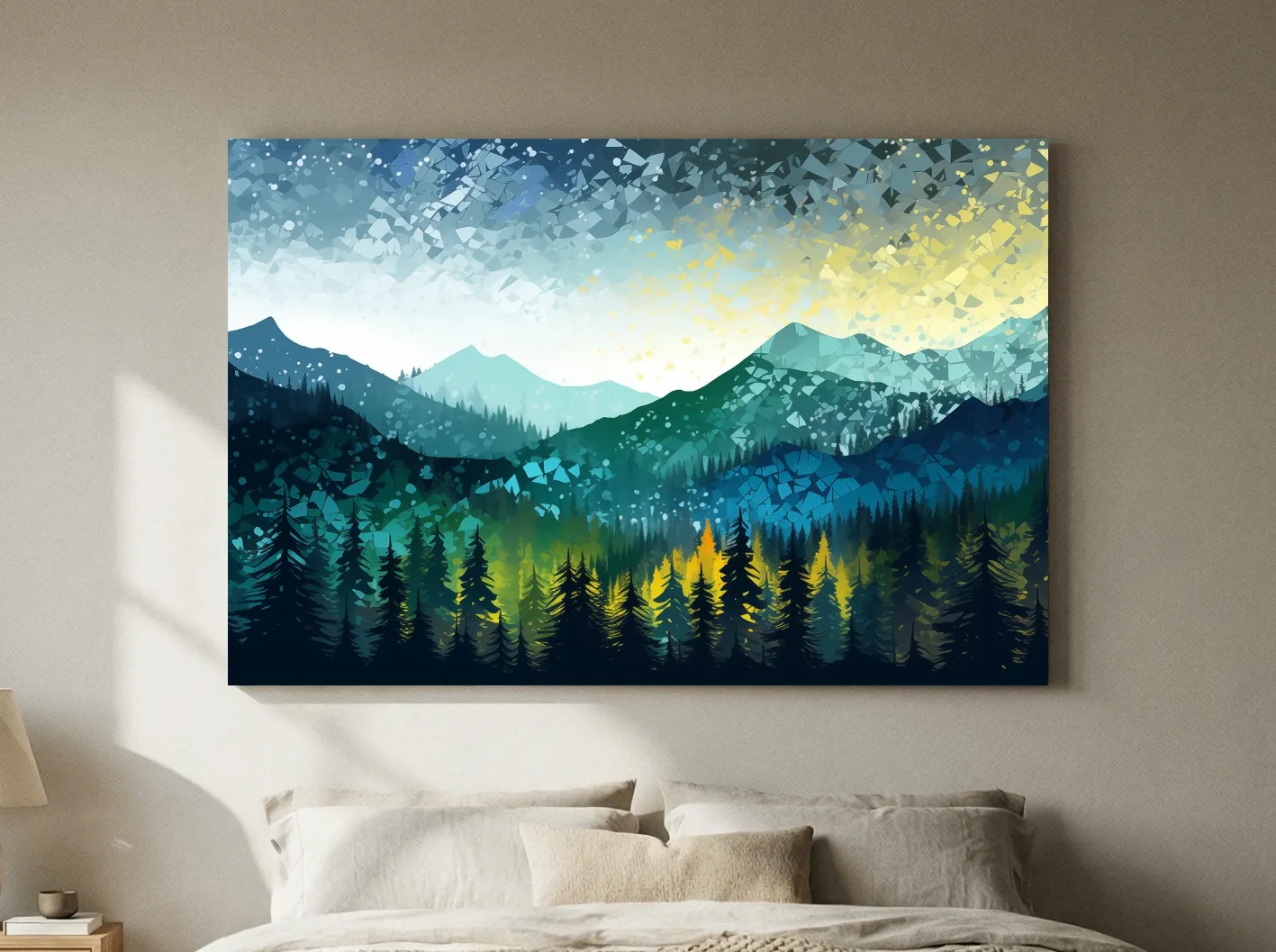 Geometric Mountain Forest Landscape - Abstract Mosaic Wall Art