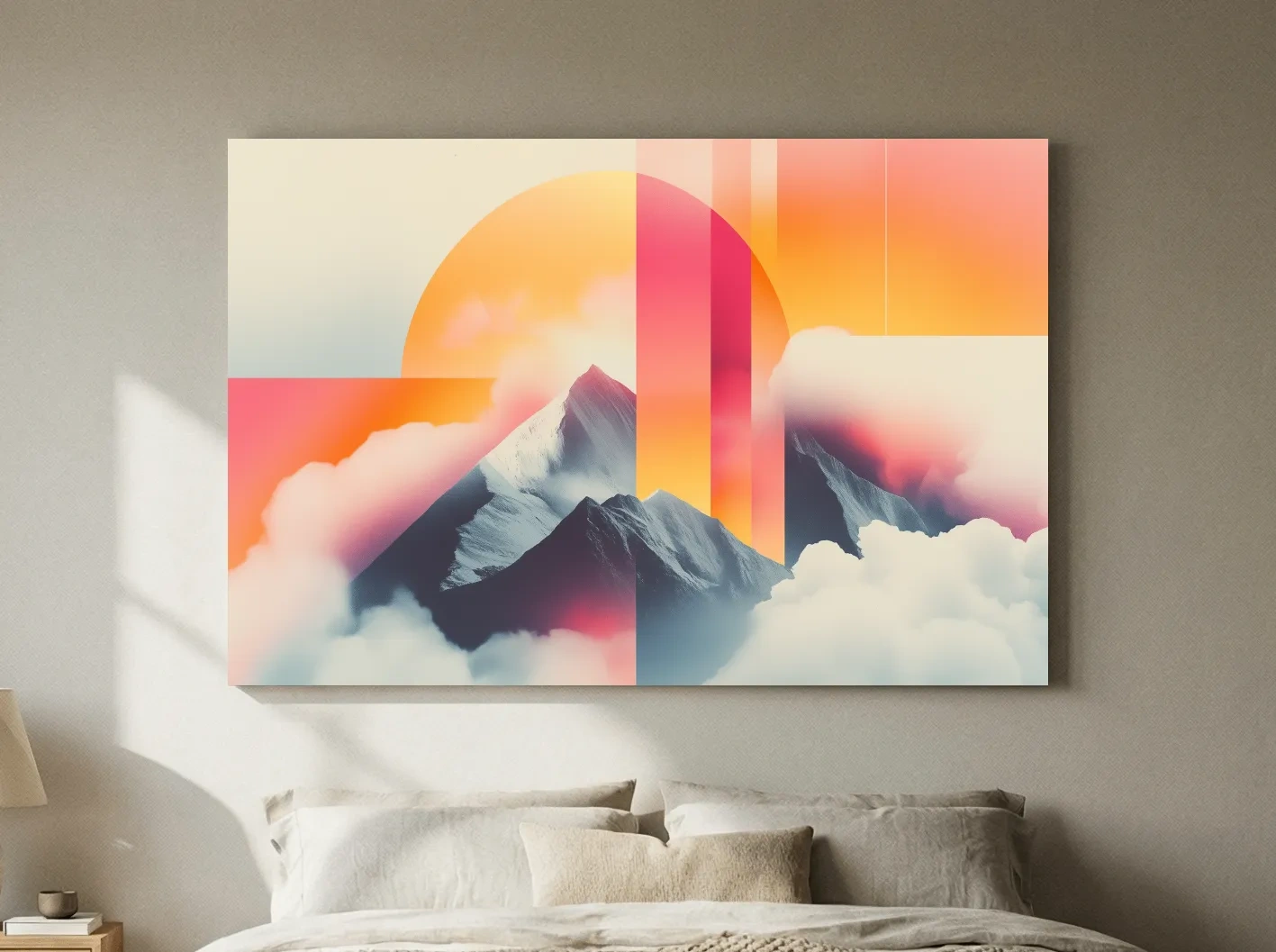 Surreal Retro Mountain Sunrise Wall Art - Abstract Artwork
