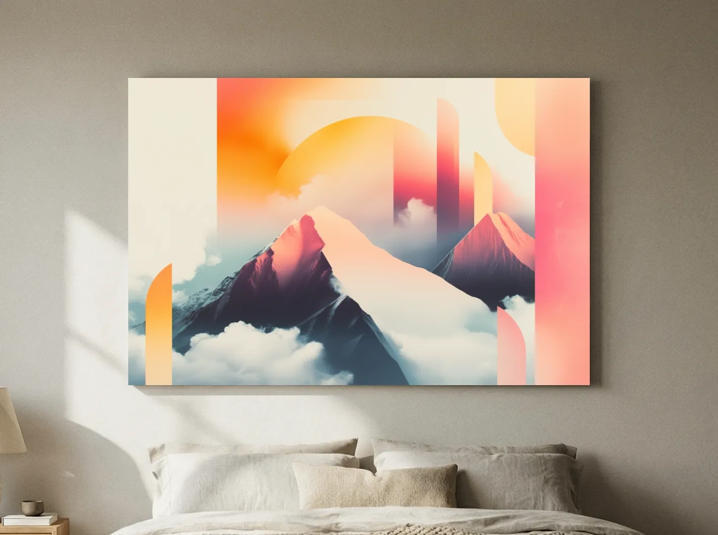 Abstract Rerto Sunrise Mountain Peaks - Modern Ski Poster Wall Art