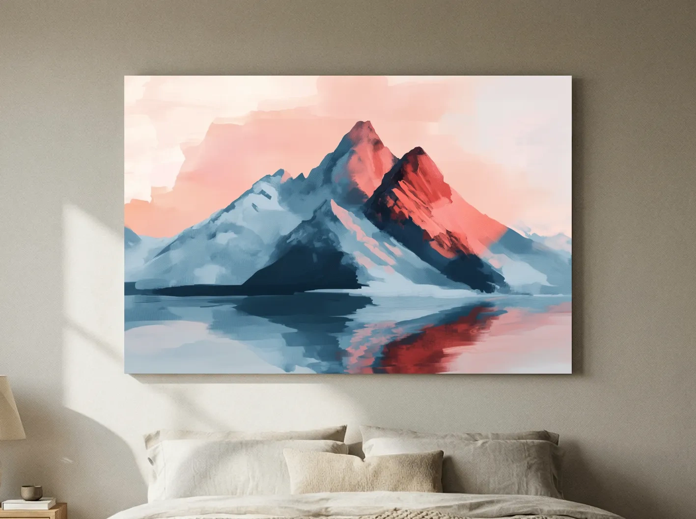 Pastel Alpine Mountain Sunset Painting - Glacier Reflection Wall Art