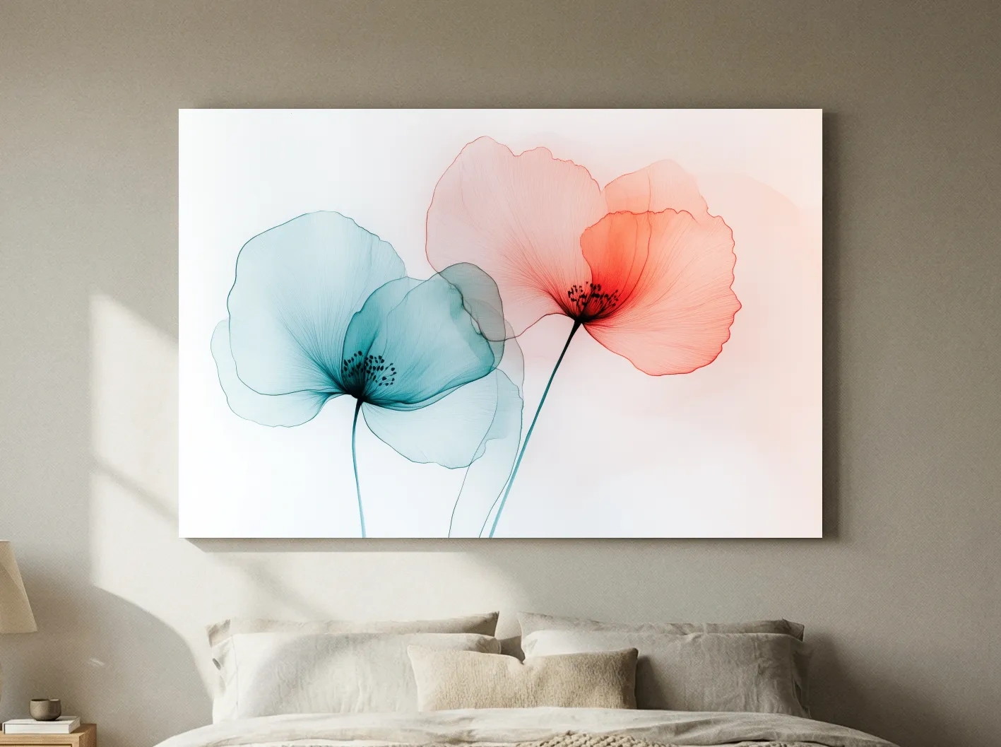 Minimalist Translucent Poppy Flowers Watercolour - Modern Botanical Wall Art