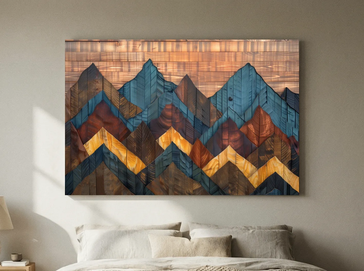 Geometric Wood Grain Mountain Range - Rustic Landscape Artwork