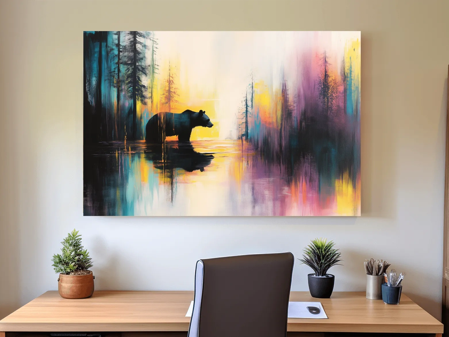 Moody Abstract Bear Lake Reflection - Colorful Forest Landscape Wall Art