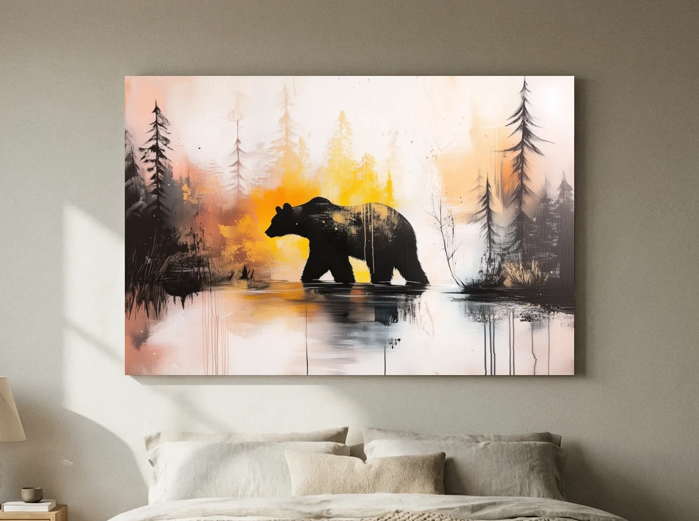 Grizzly Bear Forest Silhouette - Abstract Watercolor Wilderness Wall Art