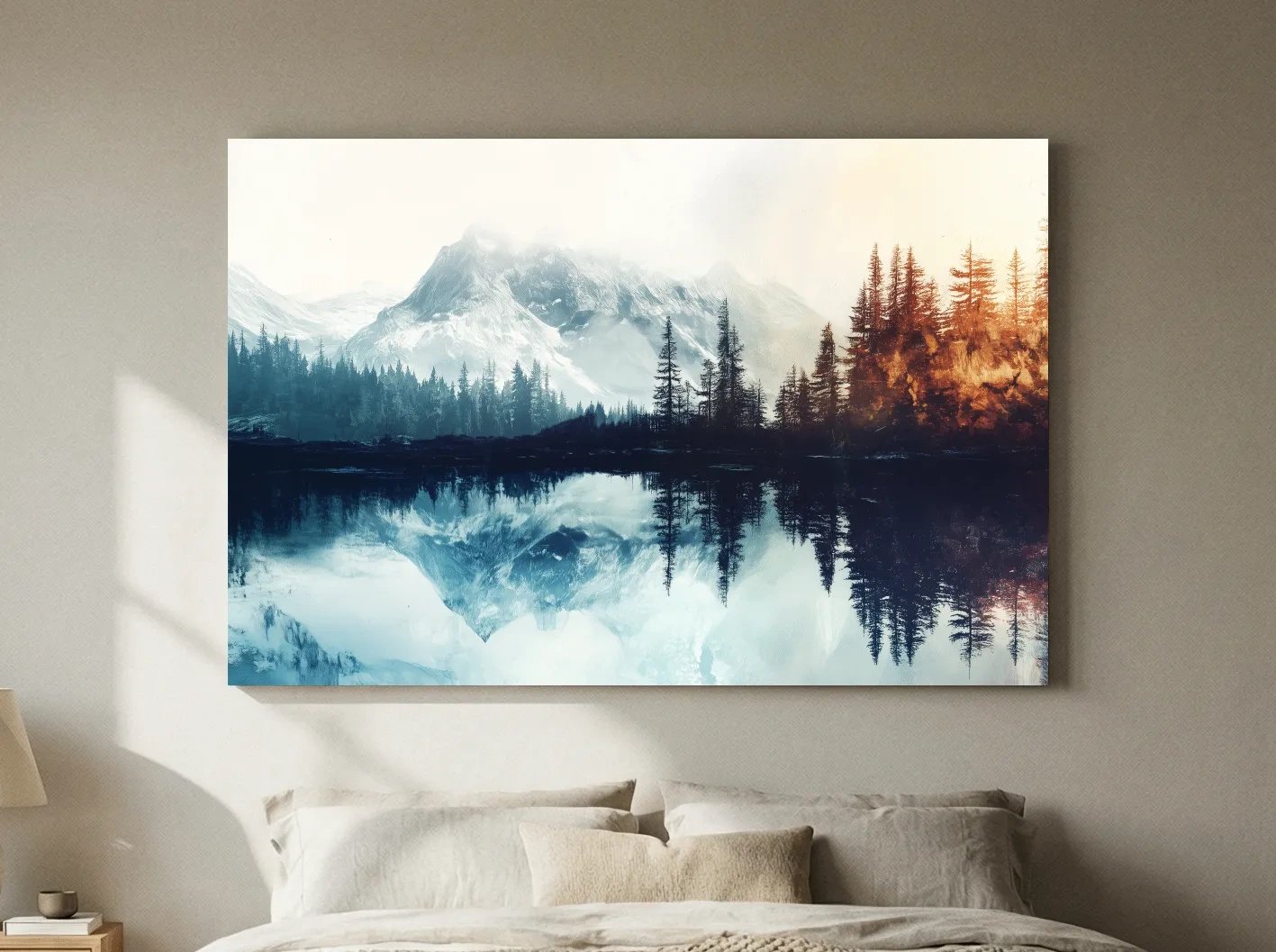 Misty Alpine Lake Reflection Landscape - Mountain Forest Sunrise Wall Art