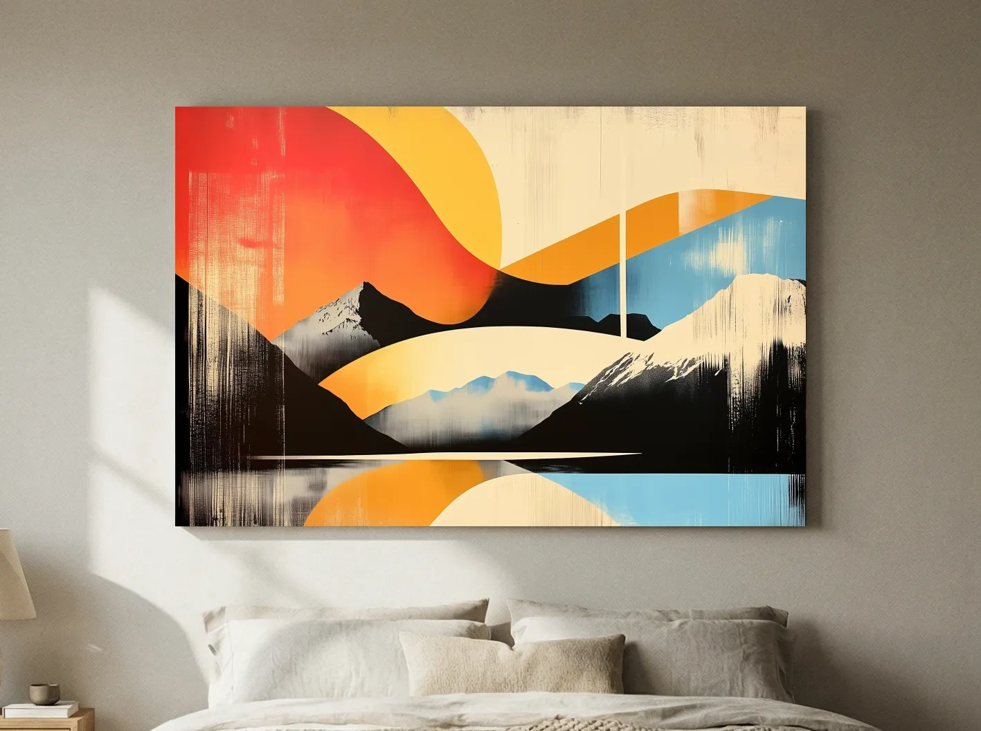 Geometric retro mountain poster artwork, dynamic abstract style