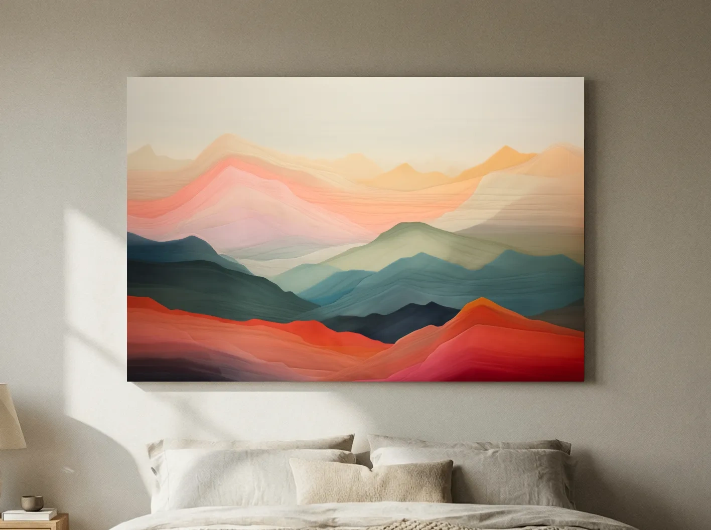 Dreamy Abstract Mountain Ranges In Warm Sunset Tones - Modern Landscape Wall Art