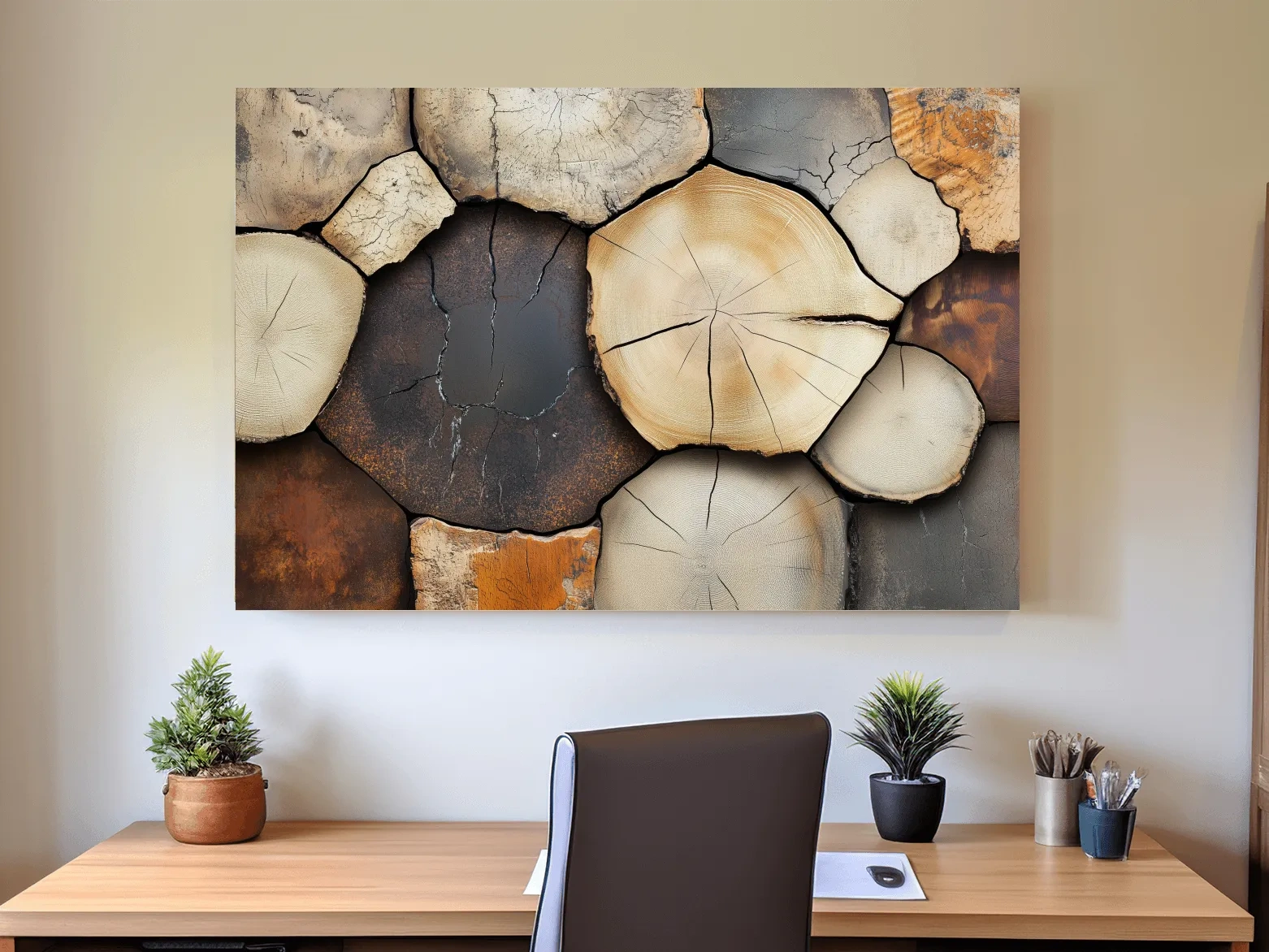 Rustic Stacked Firewood Log Cross Sections - Warm Neutral Wood Texture Wall Art