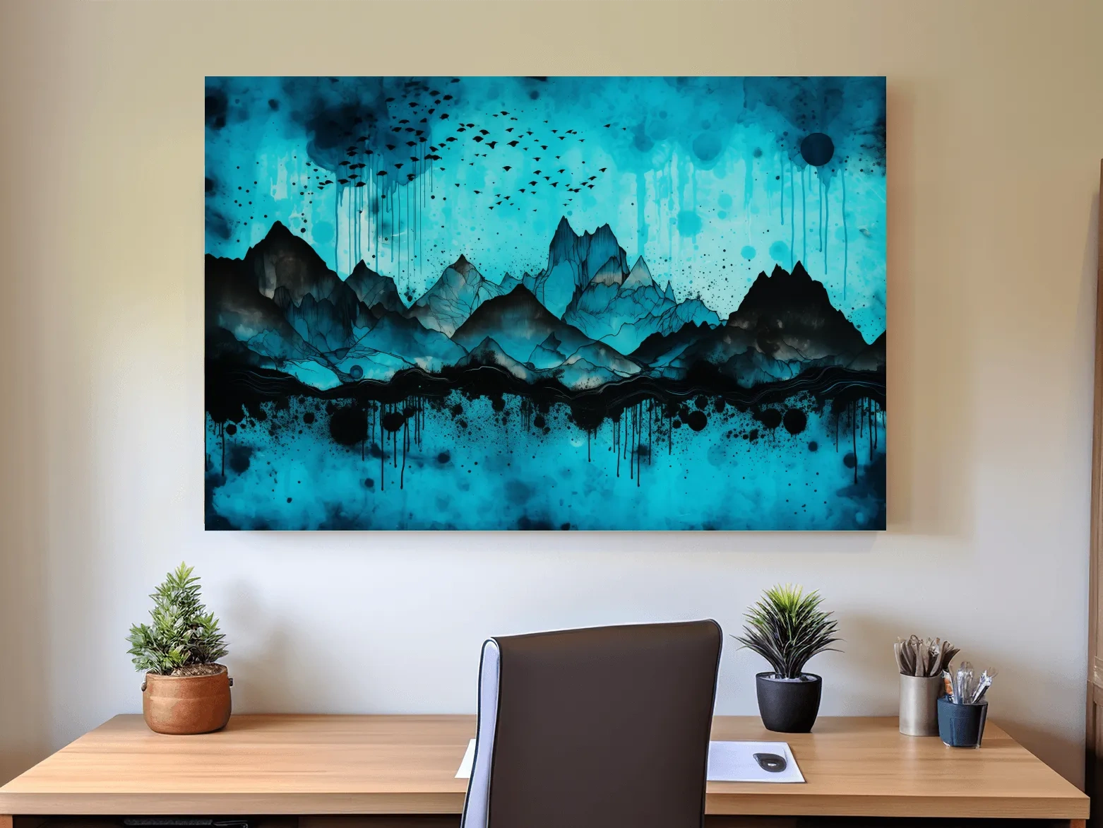 Ink Wash Mountain Range Artwork - Moody Abstract Watercolor Wall Art