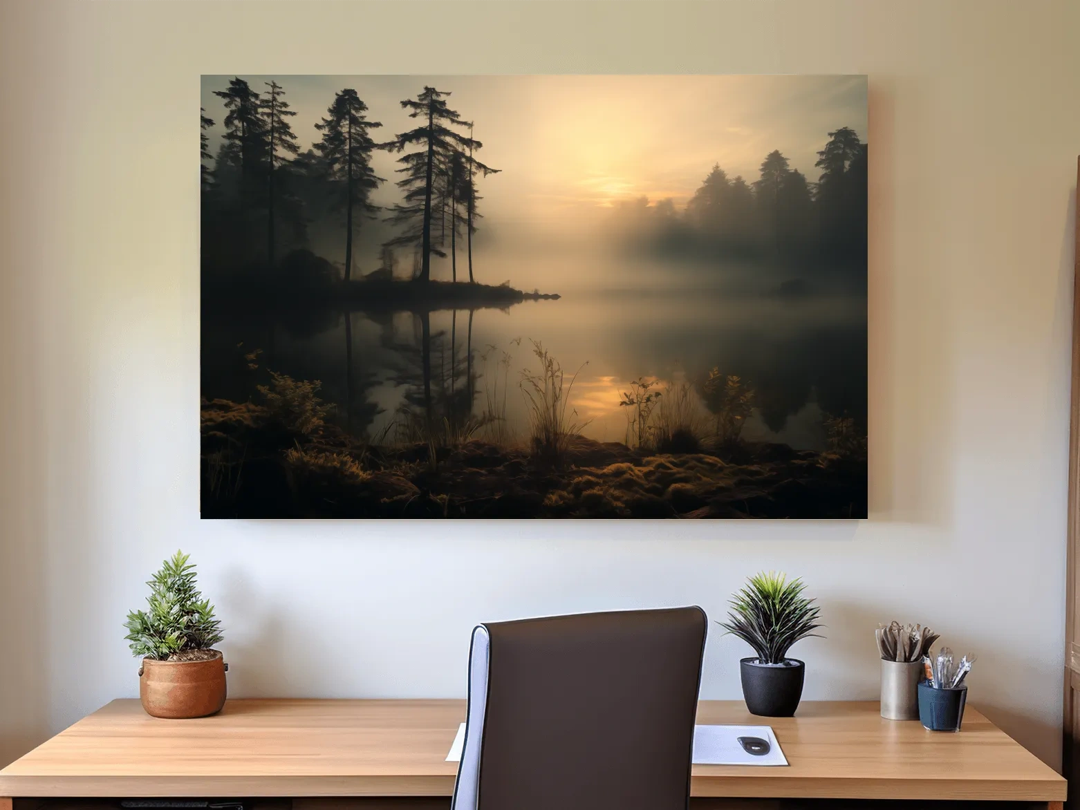 Nature Photography Wall Art - Misty Lake Sunrise & Forest