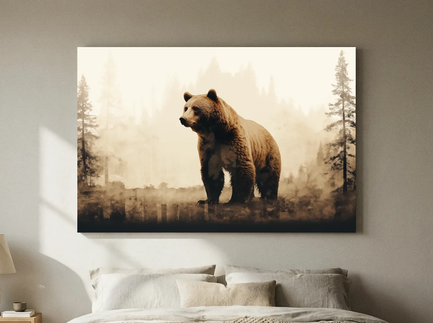 Grizzly Bear Double Exposure Forest - Rustic Wildlife Nature Wall Art