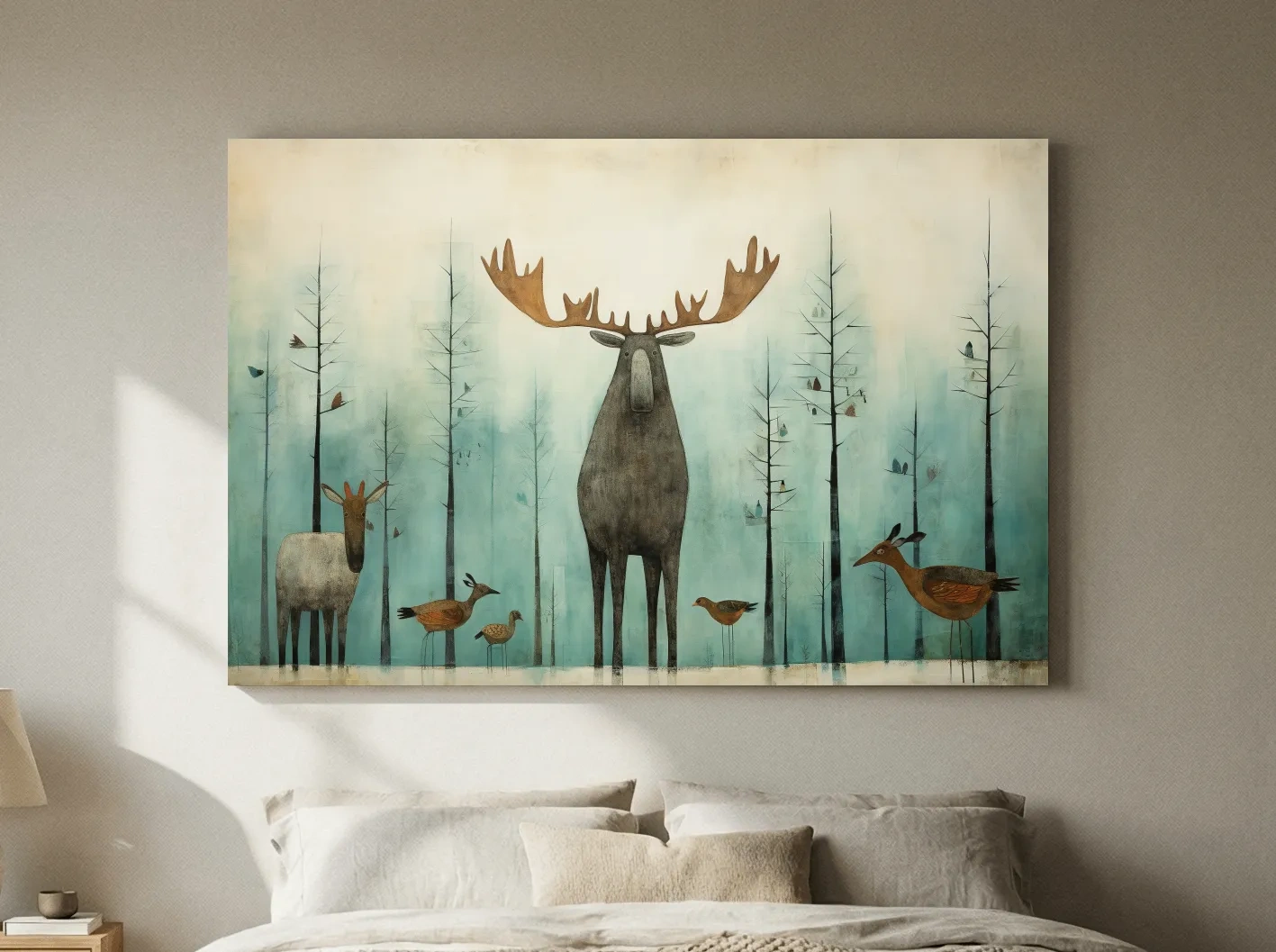 Whimsical Scandi Folk Art - Moose & Woodland Animals Wallart