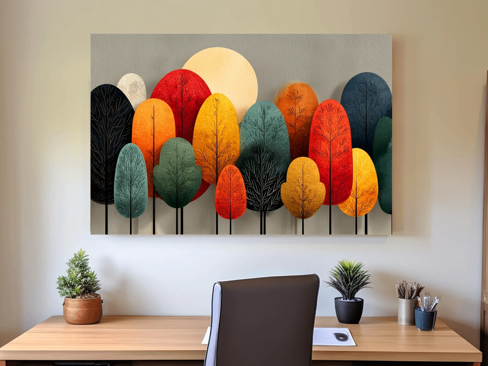 Mid-Century Abstract Autumn Forest Trees - Modern Scandinavian Landscape Artwork