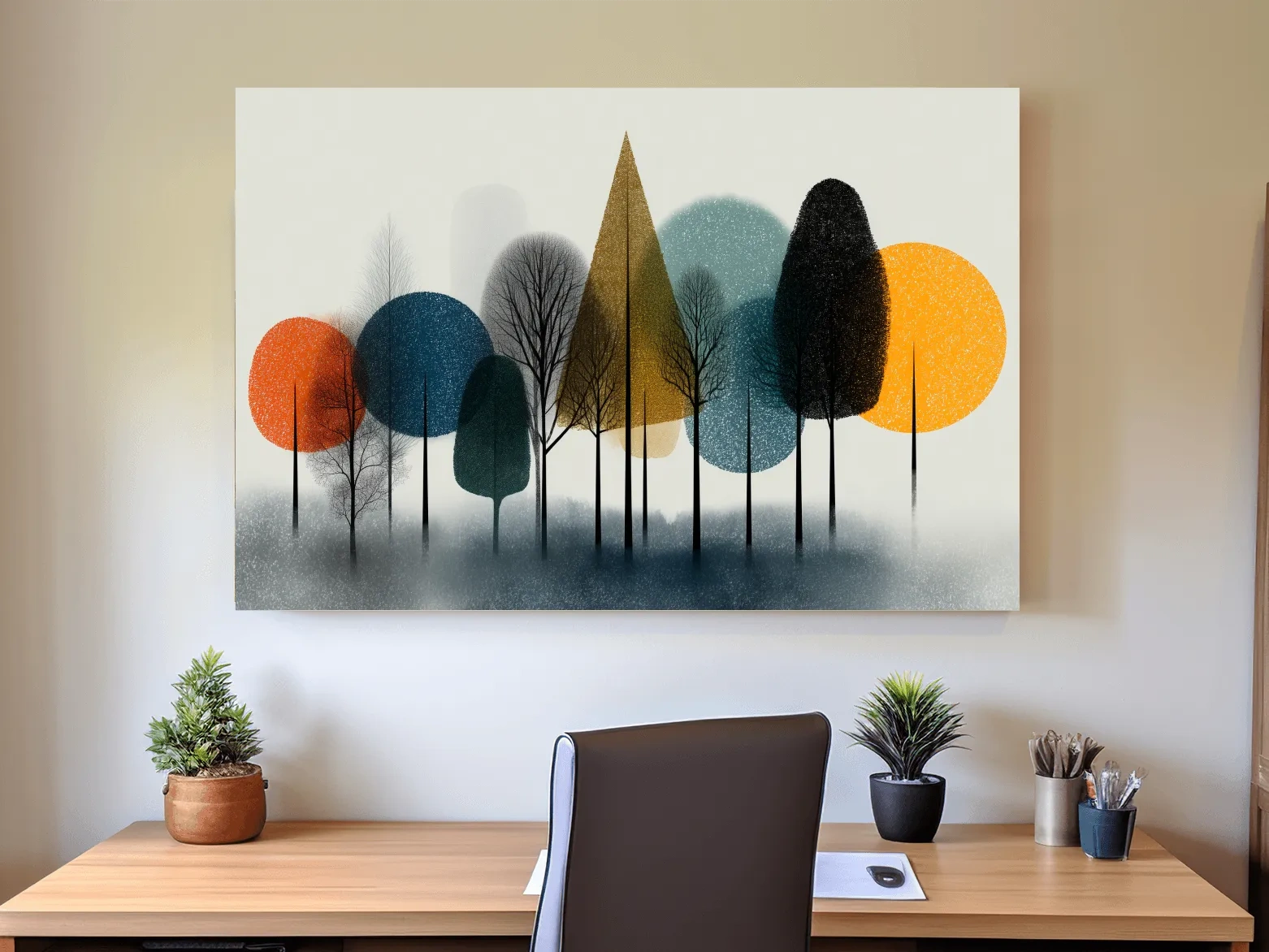 Mid-Century Abstract Forest Trees - Modern Geometric Landscape Wall Art