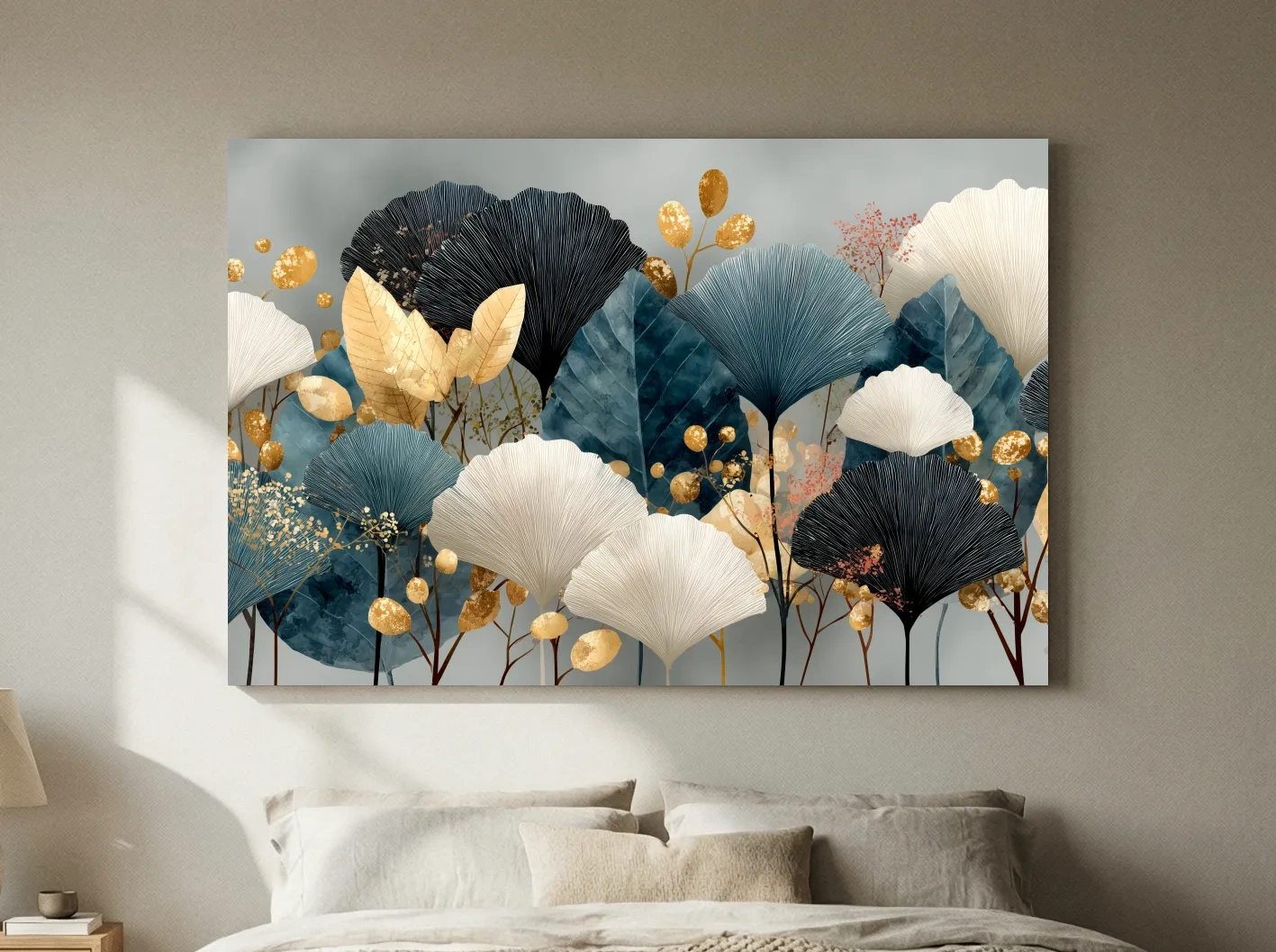 Luxe Ginkgo Leaves Botanical Illustration - Modern Japandi Wall Art