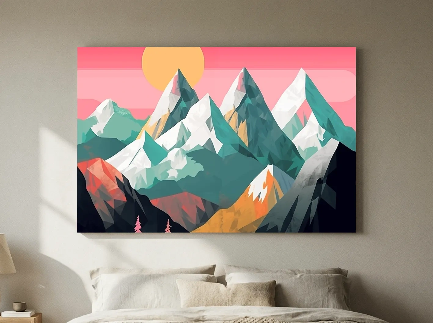 Alpine Mountains Sunrise Illustration - Colorful Landscape Wall Art