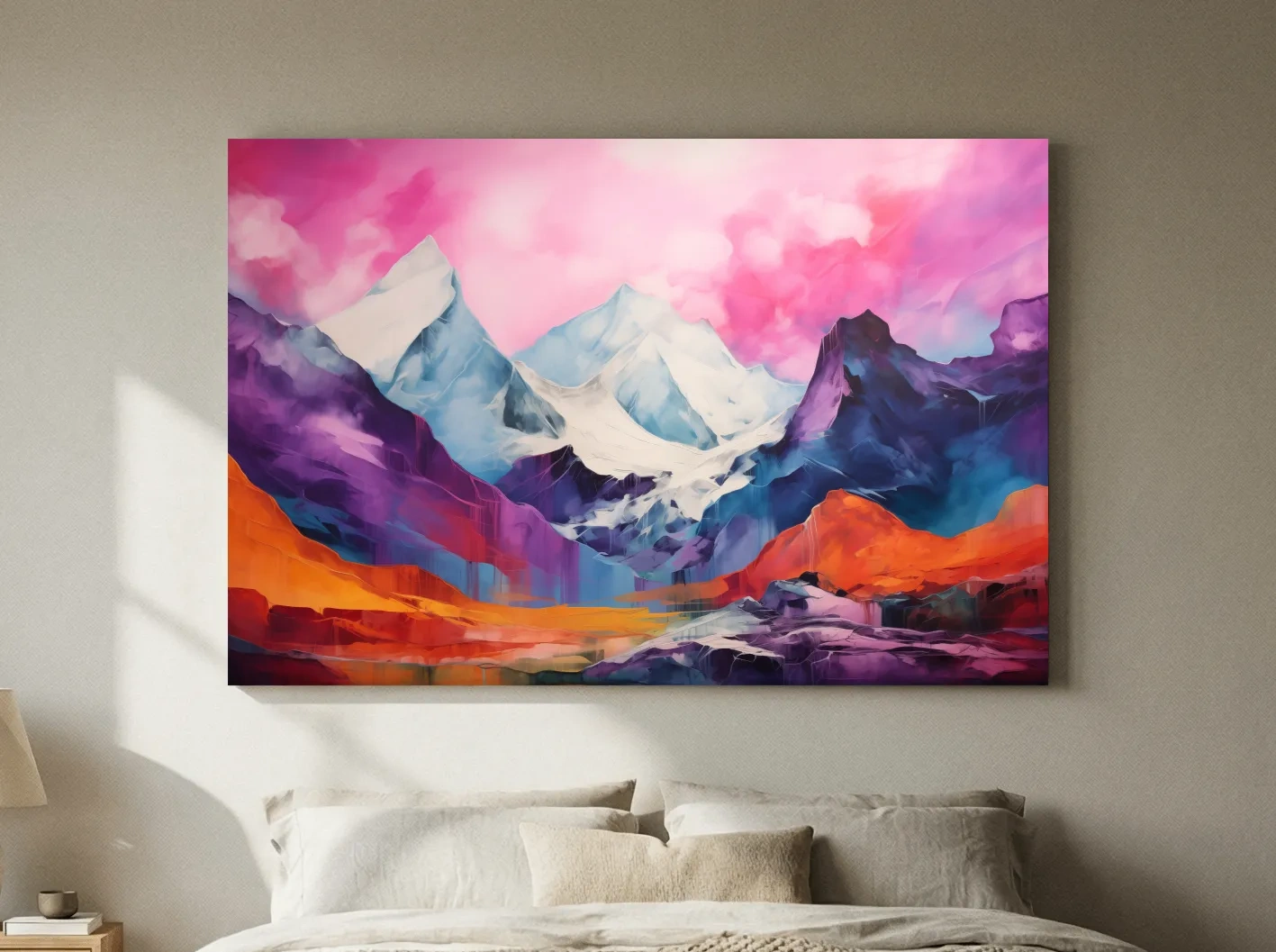 Vibrant Abstract Alpine Mountain Landscape Painting - Colorful Contemporary Wall Art