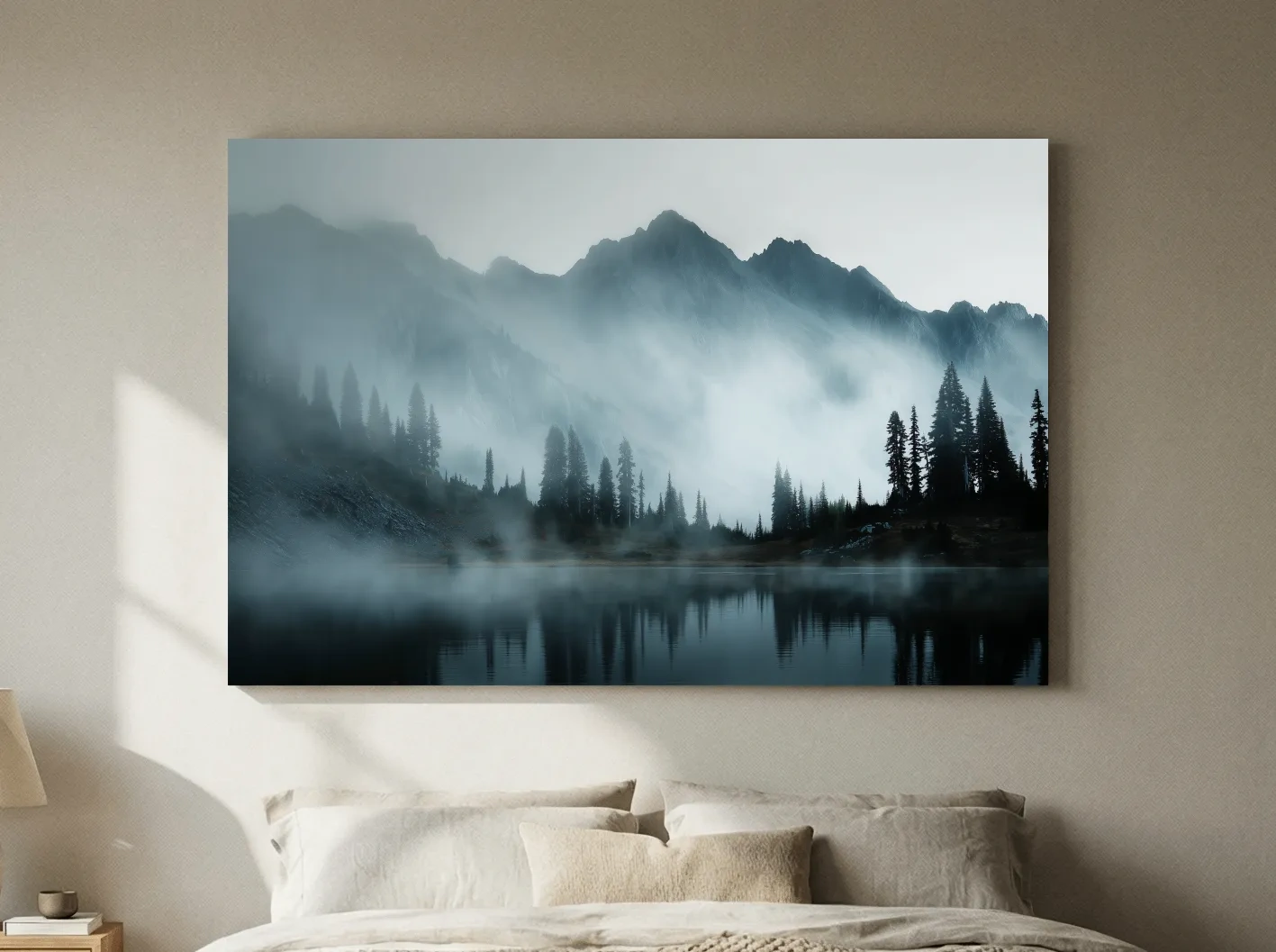 Moody Misty Mountain Lake Photography - Atmospheric Alpine Forest Wall Art
