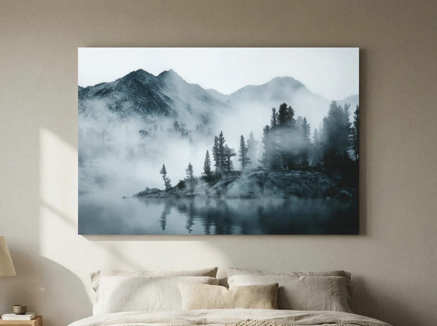 Frosty Alpine Mountain Lake Photography - Black & White Landscape Wall Art